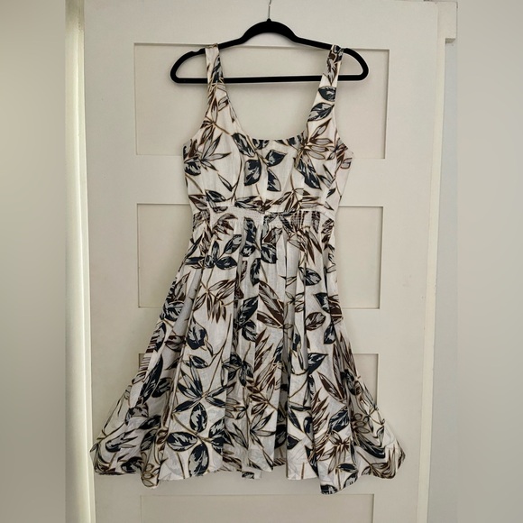 J Crew 100% Linen Floral Dress Sz 6 Flare, gold foil leaf - Picture 11 of 11